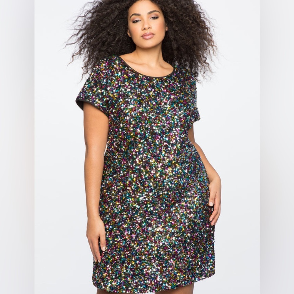 Eloquii Multicolor Sequin Minidress Black 14/16 Party Cocktail Y2K Dress Plus